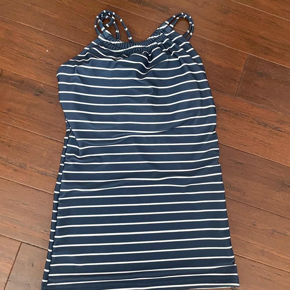 Lime Ricki navy blue striped nautical Striped Blue and White tankini small